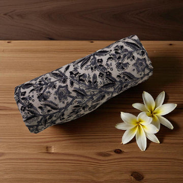 Grey Floral Kalamkari Hand block Print Fabric