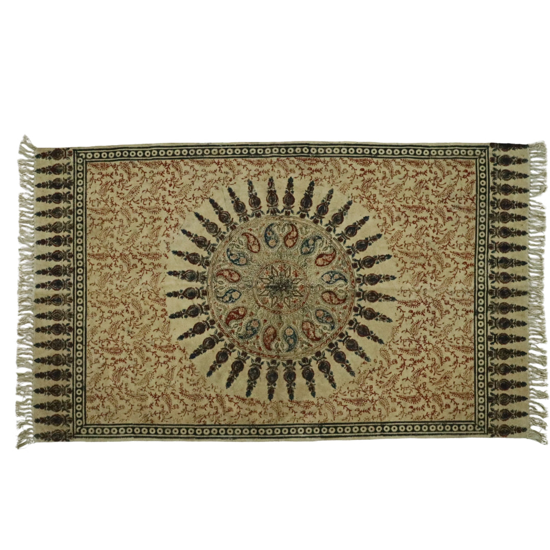 Diya Woven Cotton Kalamkari Printed Dhurrie