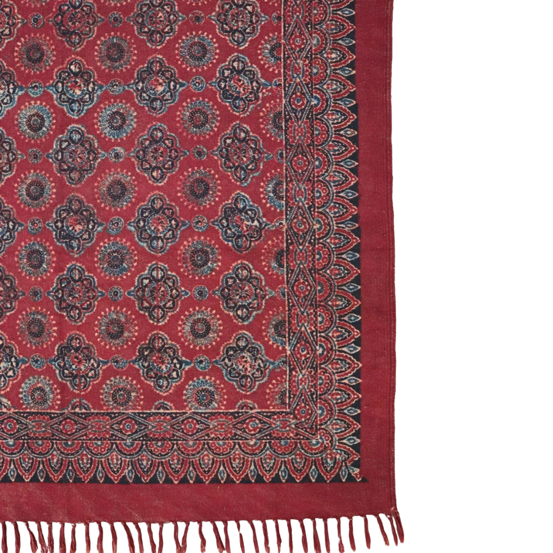 Arca Ajrakh Cotton Woven Block Printed Dhurrie