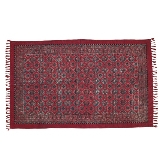 Arca Ajrakh Cotton Woven Block Printed Dhurrie