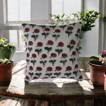 Cotton Block Printed Phool Cushion Cover