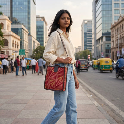 Kalamkari Block Printed Red Sling Bag