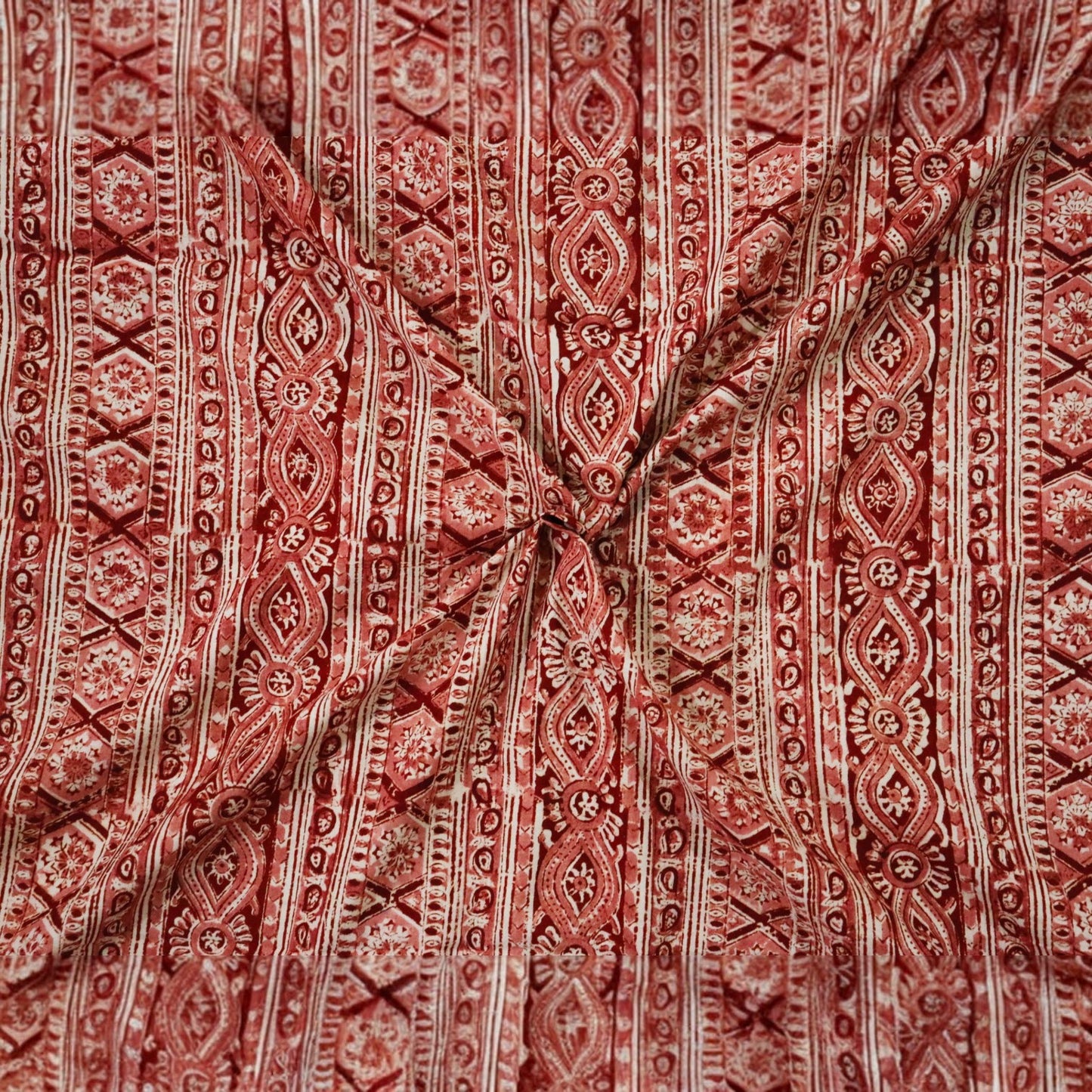 Red Stripe Kalamkari Handblock Print Fabric