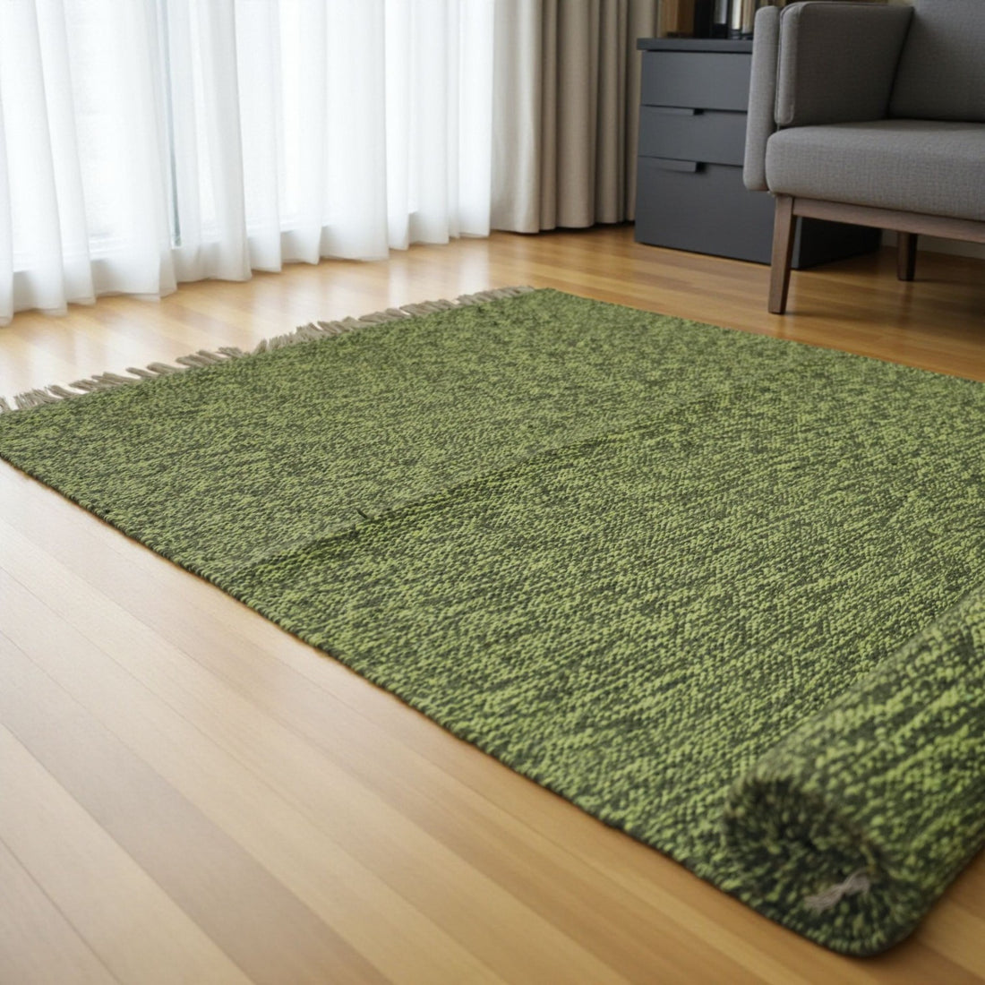 Cotton Handloom Woven Yoga Mat - Light Green