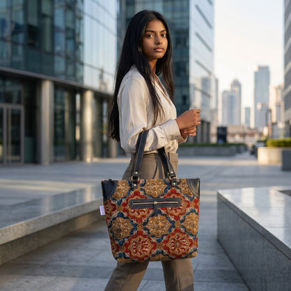 Kalamkari raga Kalamkari Dhurrie  Tote Bag