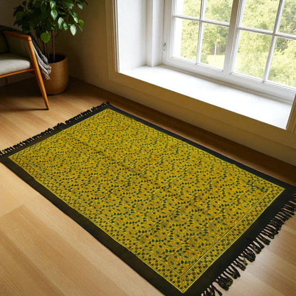 Darsa Ajrakh Cotton Woven Block Printed Dhurrie