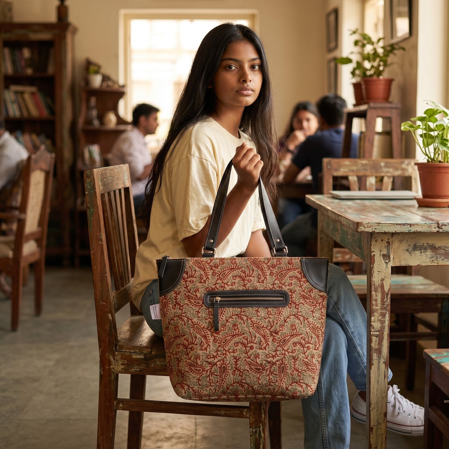 Paisley Kalamkari Dhurrie Tote bag