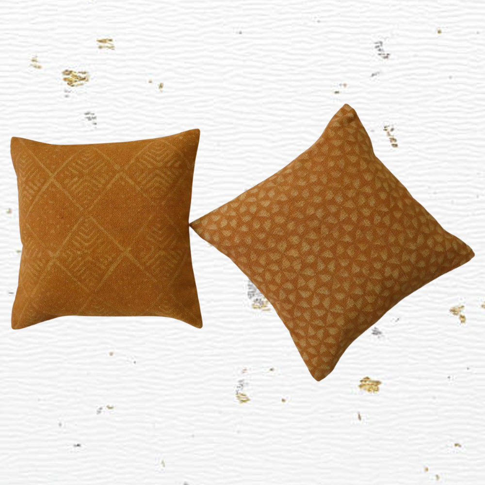 Cotton Dabu Printed Ocra Cushion Covers