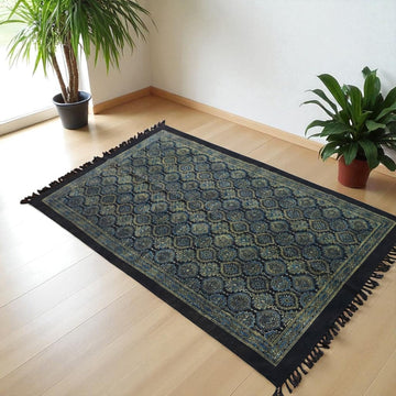 Green Ajrakh Block Printing Dhurrie