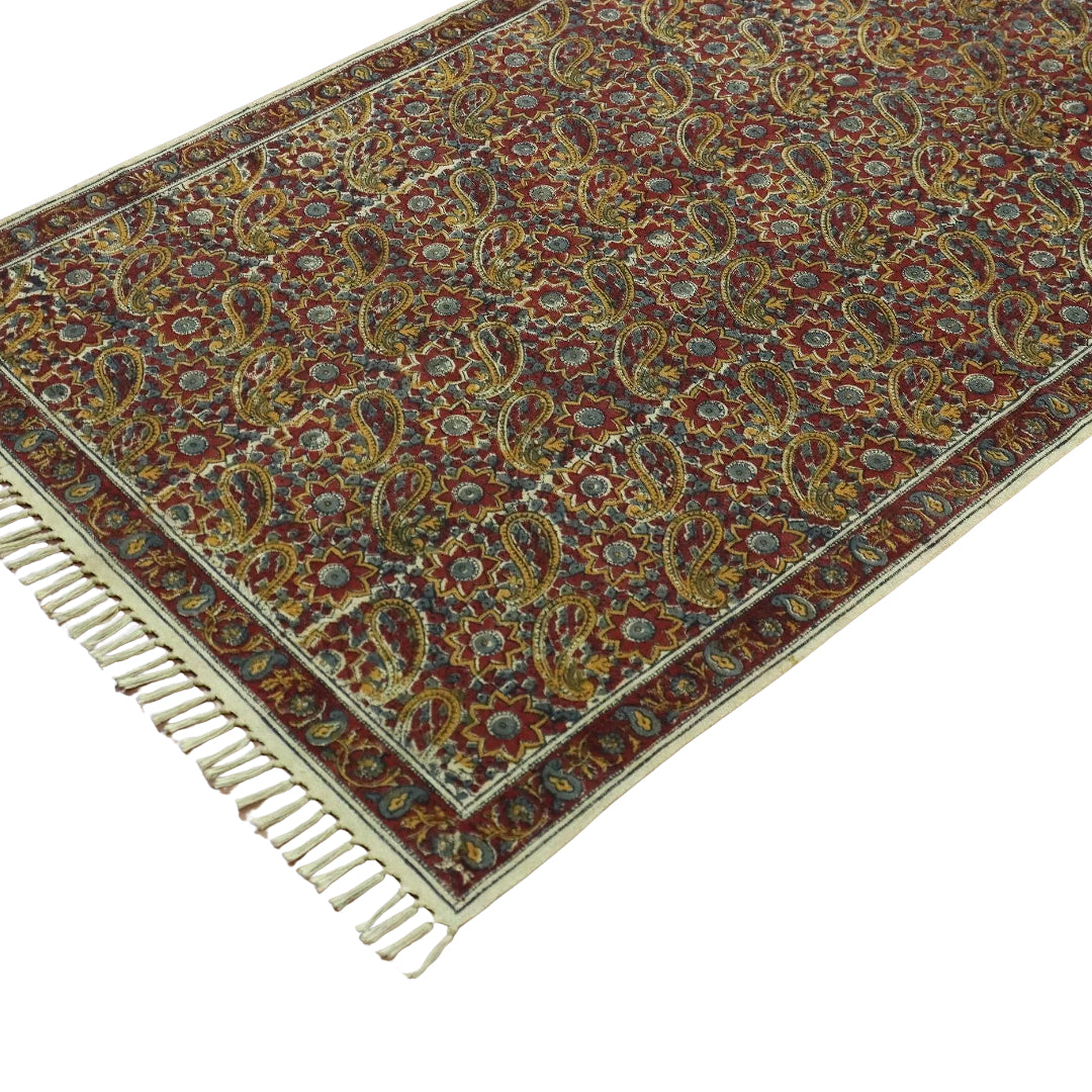 Paisley  Cotton Woven Kalamkari Handblock Printed Dhurrie