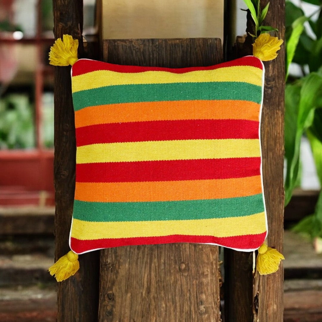Multi Colour Stripe Dhurrie Cushion Cover