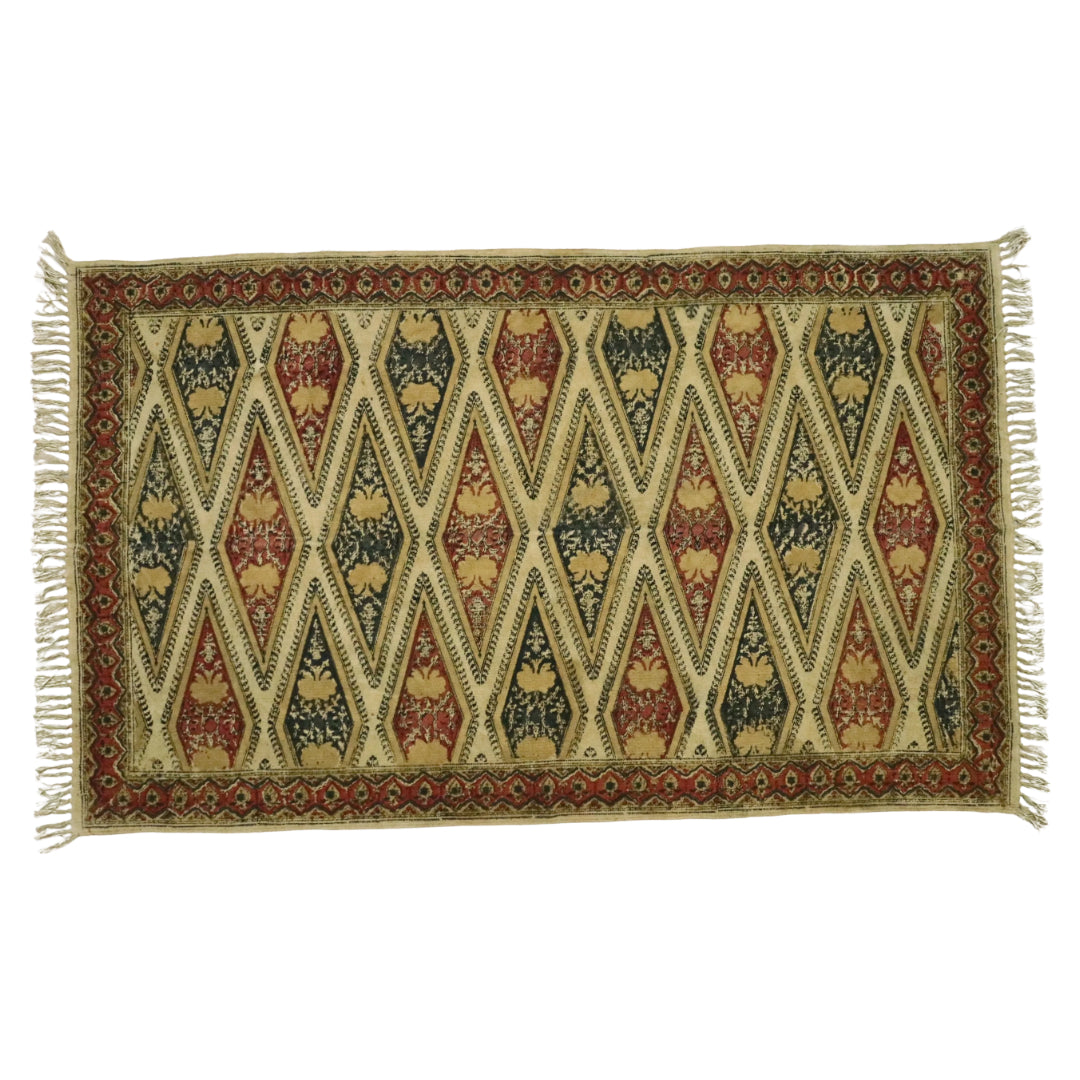 Ocra Pink woven Kalamkari Dhurrie