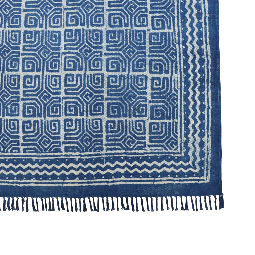 Cotton Woven Indigo Ganik Dabu Block Printed  Dhurrie