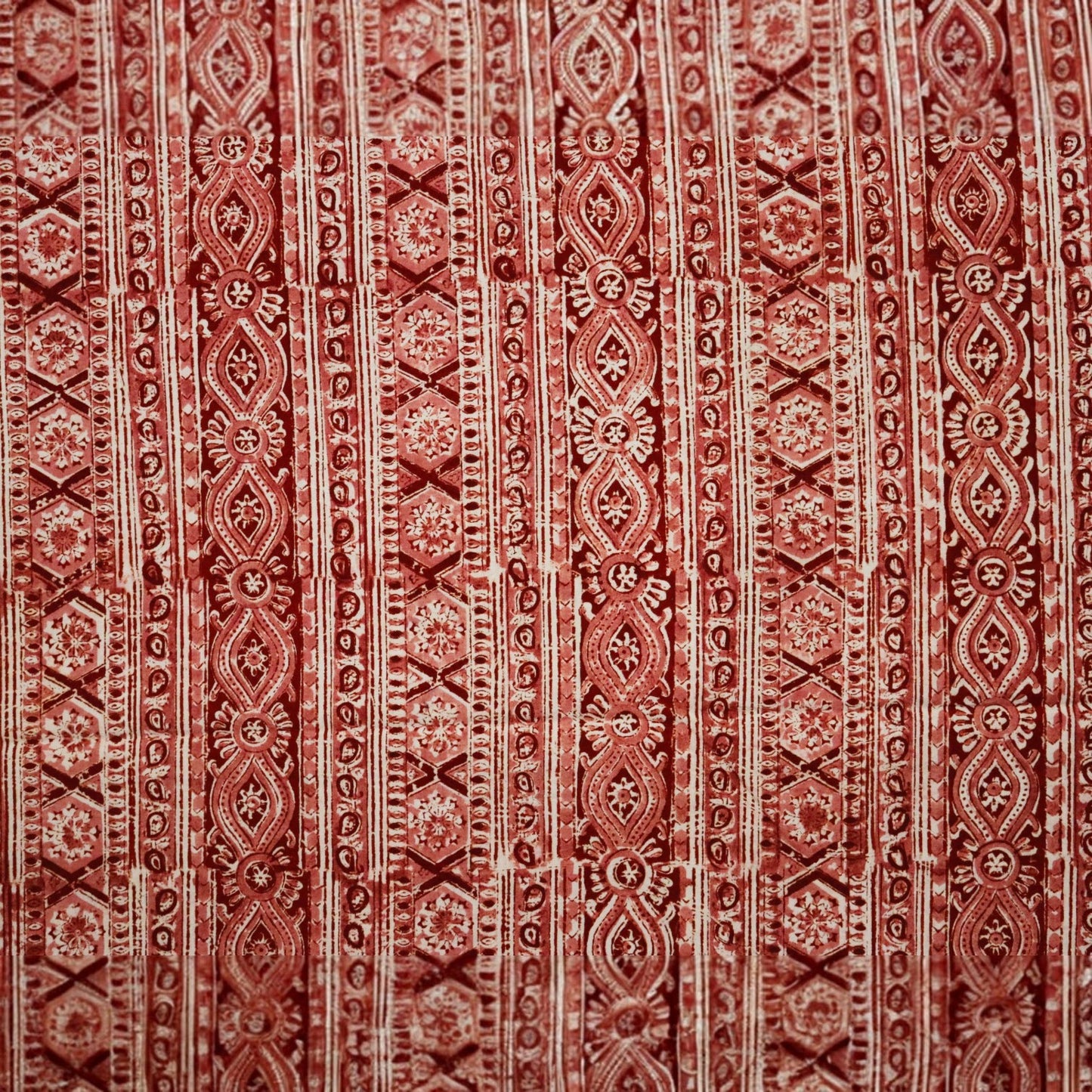 Red Stripe Kalamkari Handblock Print Fabric