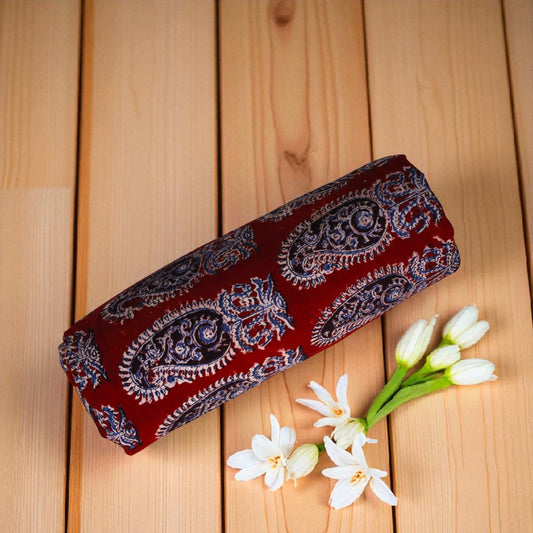 Red Paisley Kalamkari Handblock Printed Fabric