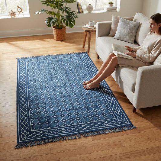 Lina Dabu Indigo Printed Cotton Dhurrie