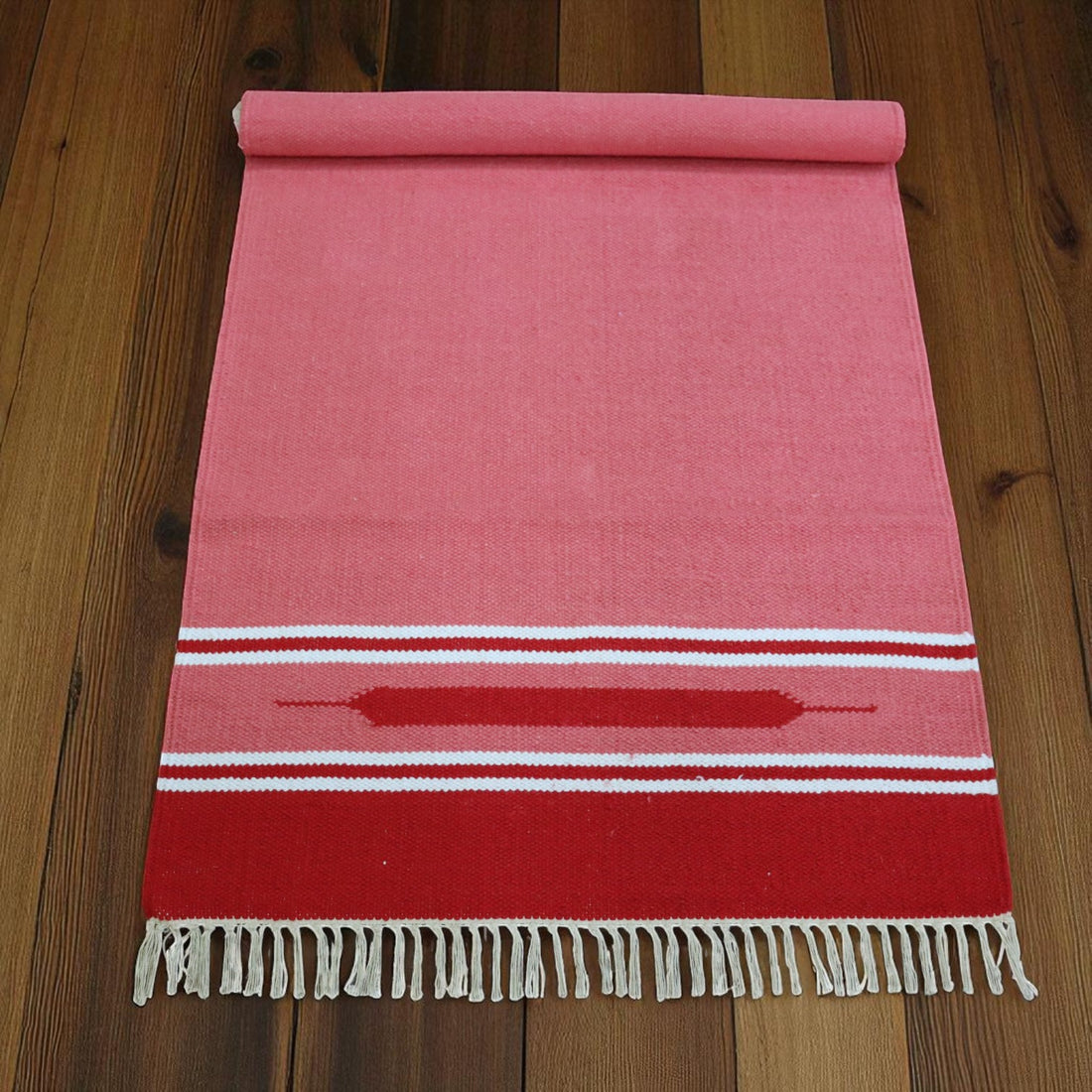 Cotton Handloom Woven Yoga Mat - Pink