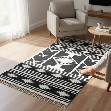 Cotton Woven Charvi Black & White Warangal Dhurrie