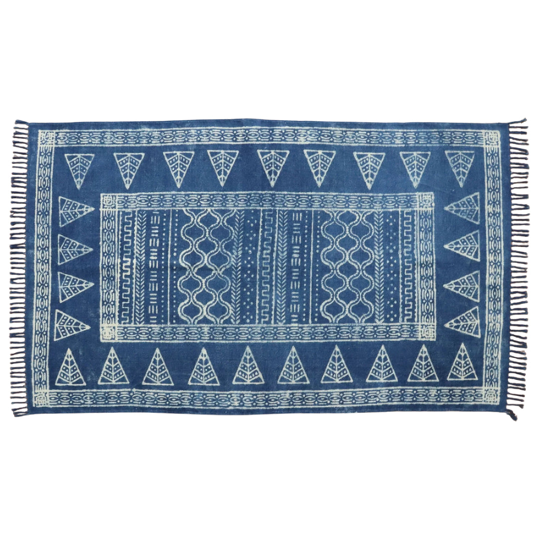 Bhumi Indigo Dabu Printed Cotton Dhurrie