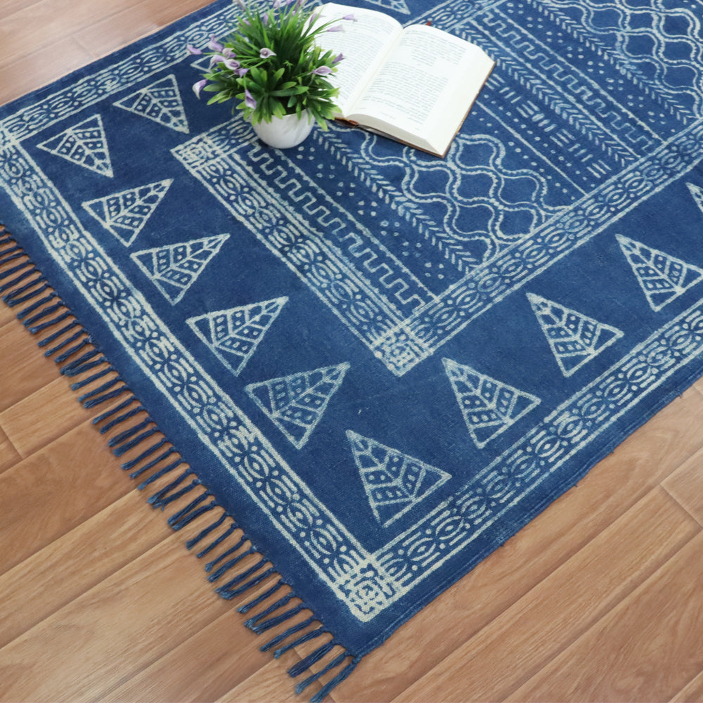 Bhumi Indigo Dabu Printed Cotton Dhurrie