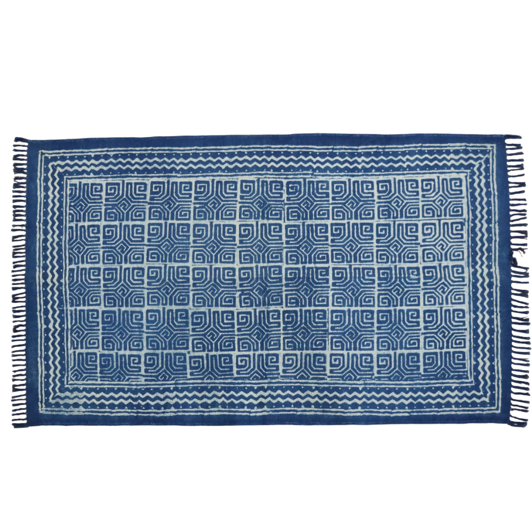 Cotton Woven Indigo Ganik Dabu Block Printed  Dhurrie