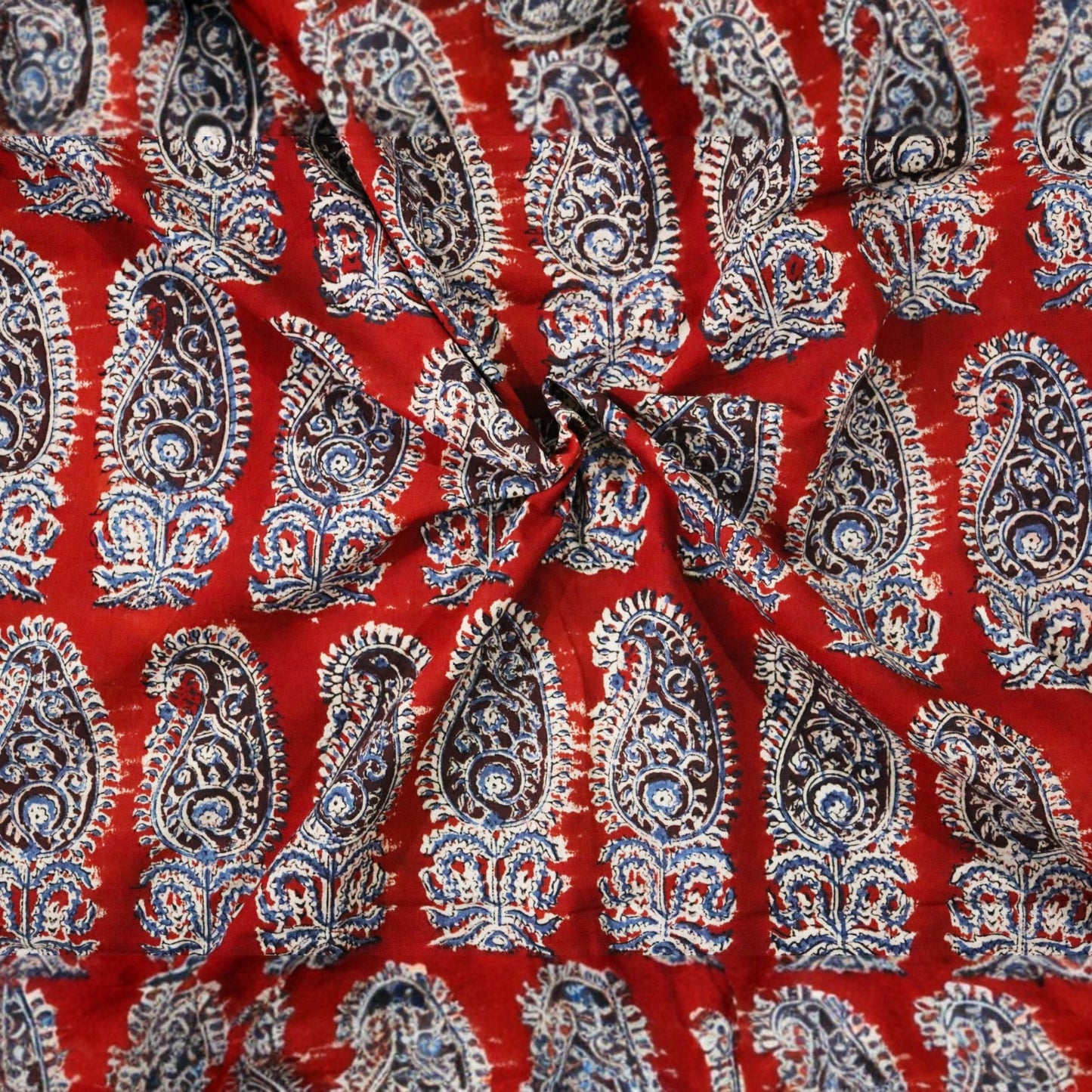 Red Paisley Kalamkari Handblock Printed Fabric