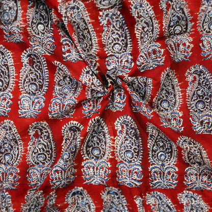 Red Paisley Kalamkari Handblock Printed Fabric