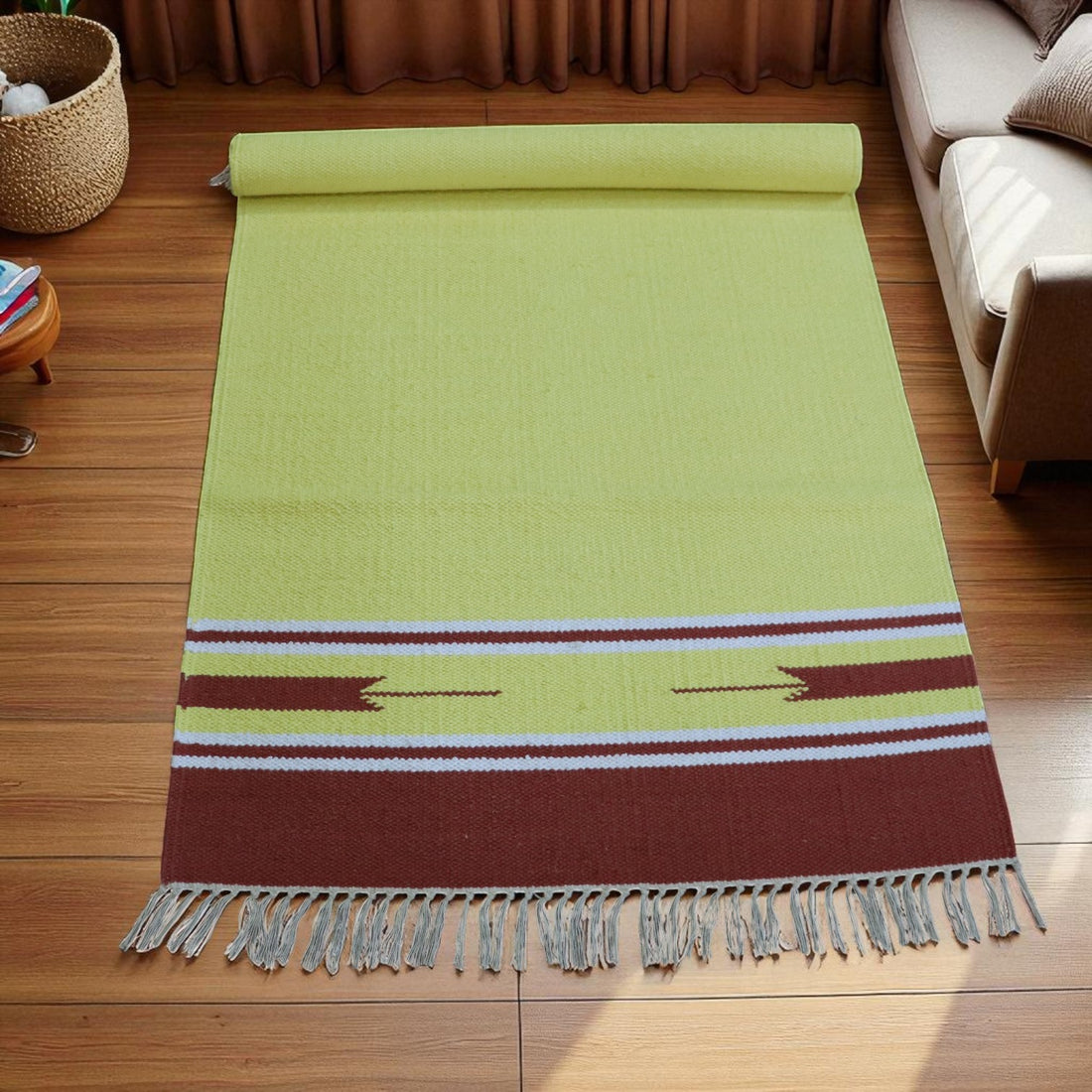 Cotton Handloom Woven Yoga Mat - Yellow