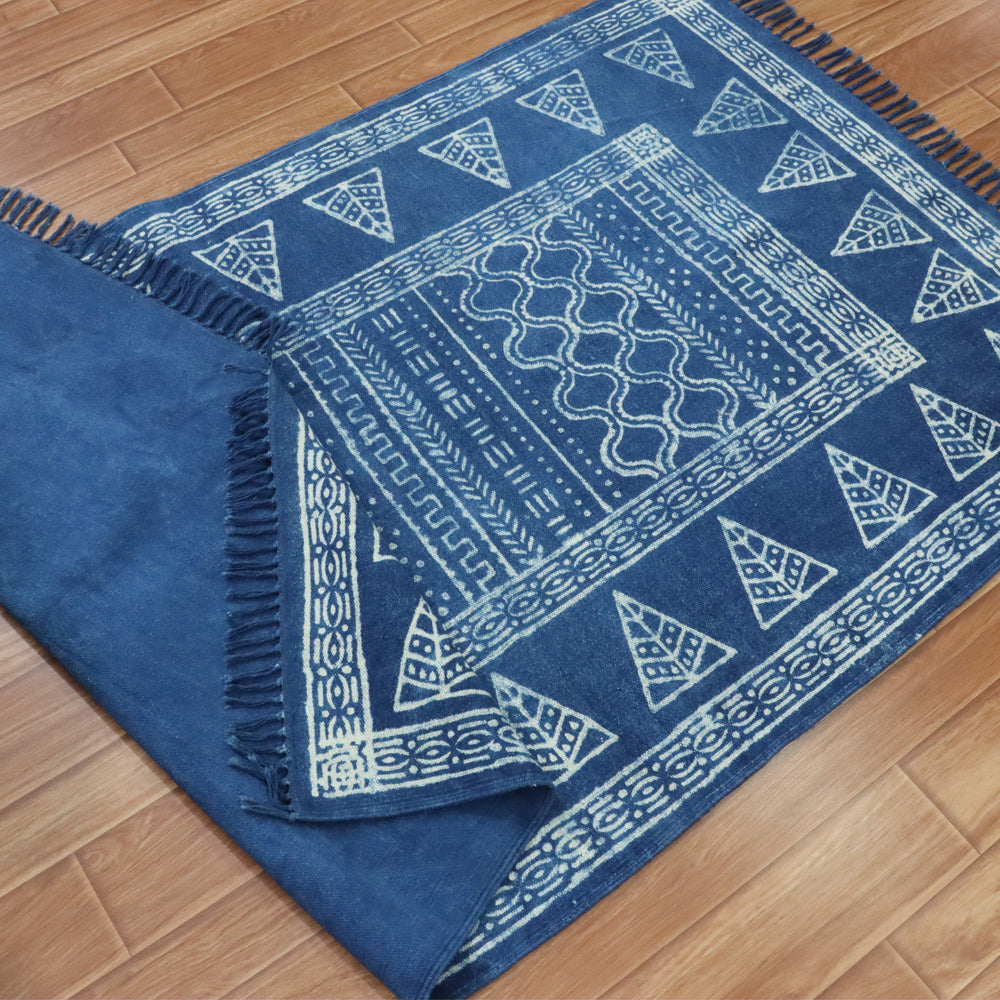 Bhumi Indigo Dabu Printed Cotton Dhurrie