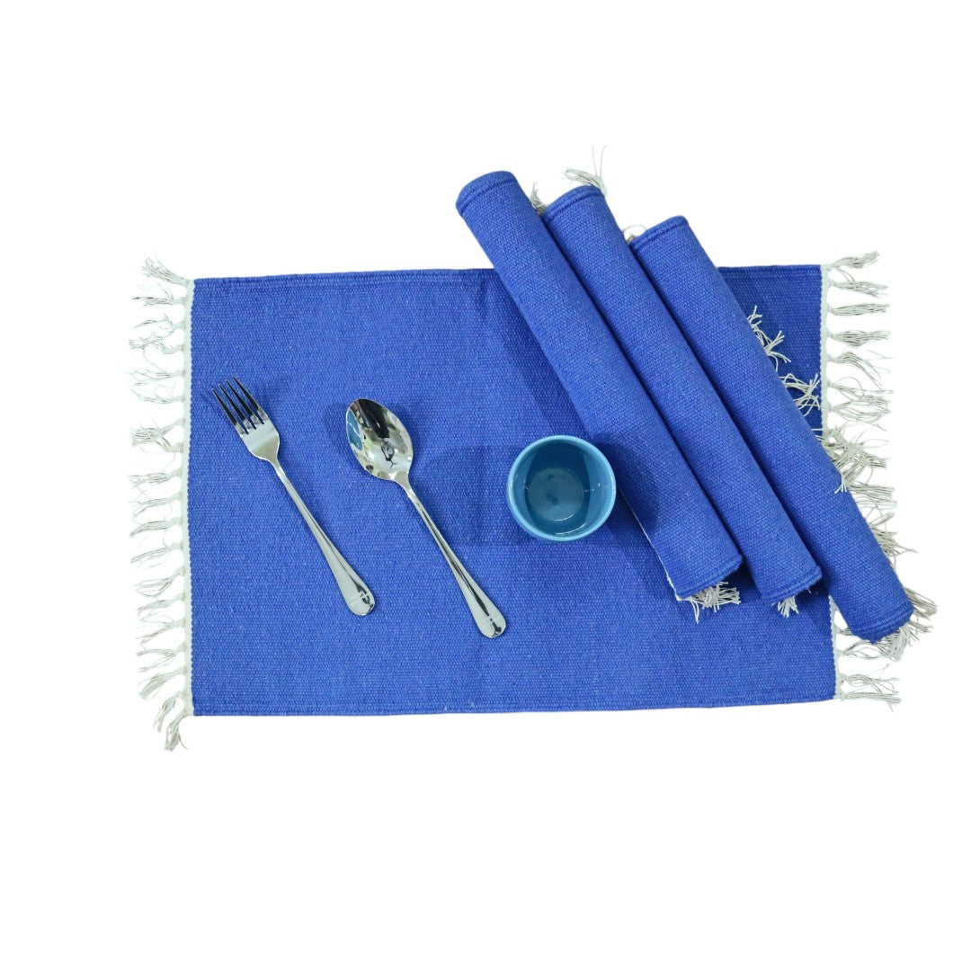 Cotton Woven Royal Blue Table Mat. Set of 4