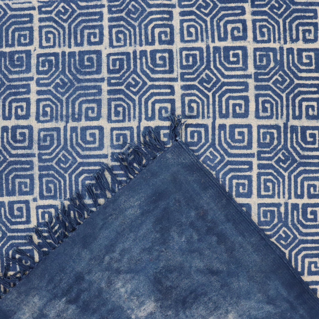 Cotton Woven Indigo Ganik Dabu Block Printed  Dhurrie