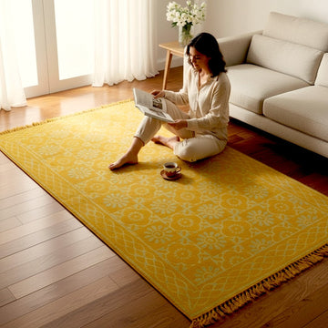 Smita Dabu Golden Yellow Printed Cotton Dhurrie