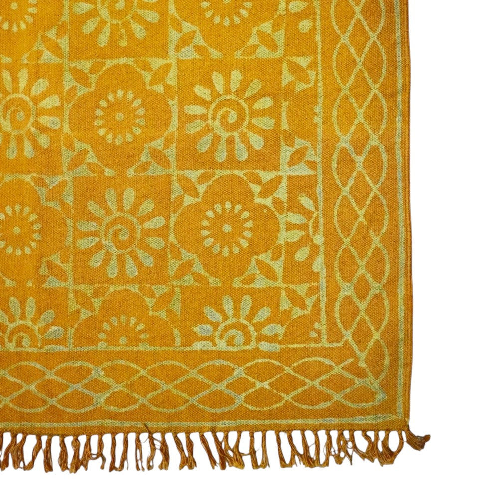 Smita Dabu Golden Yellow Printed Cotton Dhurrie