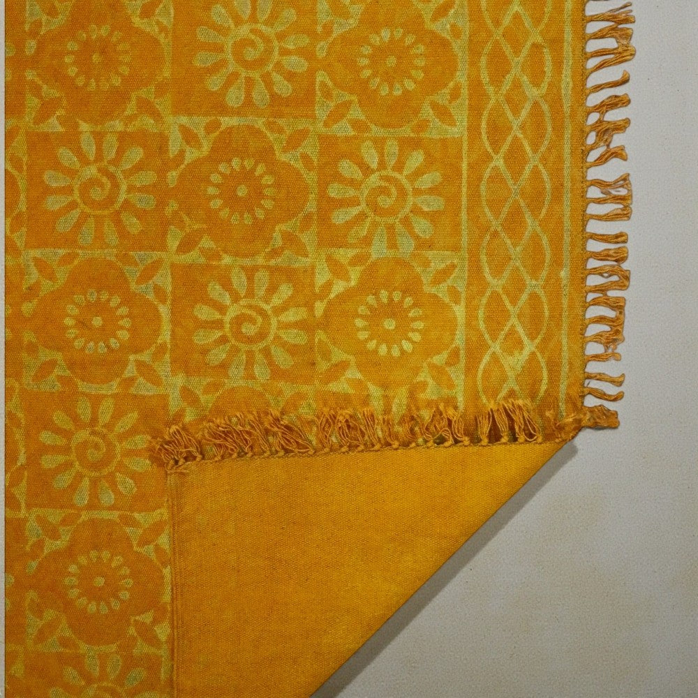 Smita Dabu Golden Yellow Printed Cotton Dhurrie