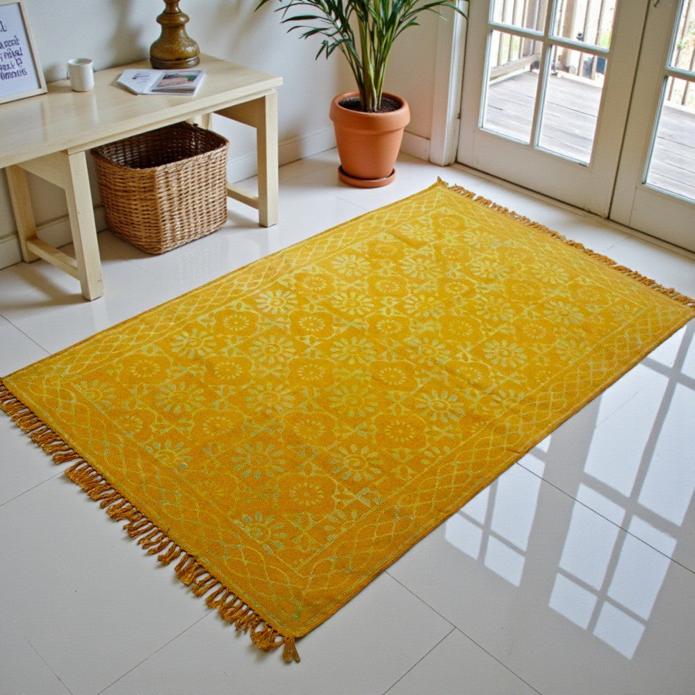 Smita Dabu Golden Yellow Printed Cotton Dhurrie