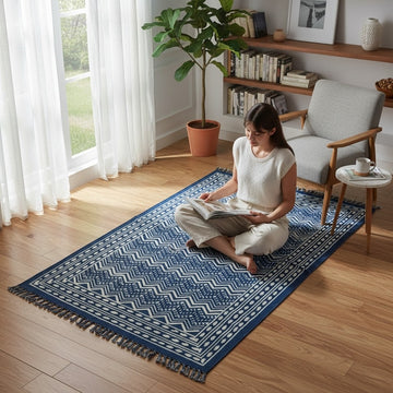 Pari Dabu Indigo Printed Cotton Dhurrie