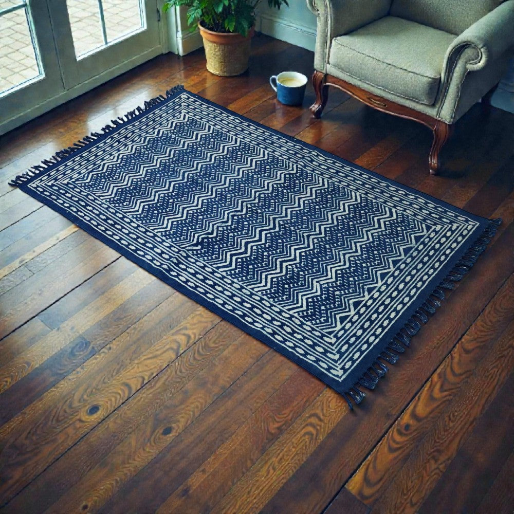 Pari Dabu Indigo Printed Cotton Dhurrie