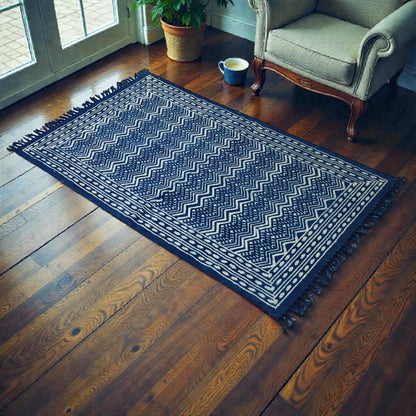 Pari Dabu Indigo Printed Cotton Dhurrie