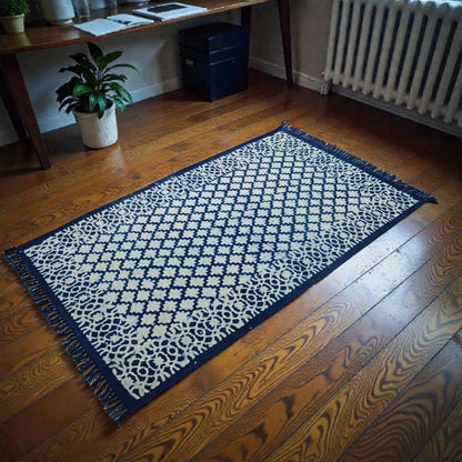 Nila Dabu Indigo Printed Cotton Dhurrie