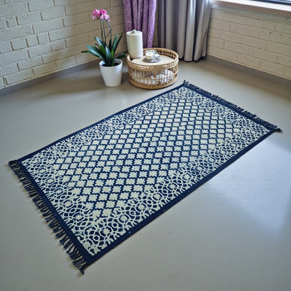 Nila Dabu Indigo Printed Cotton Dhurrie