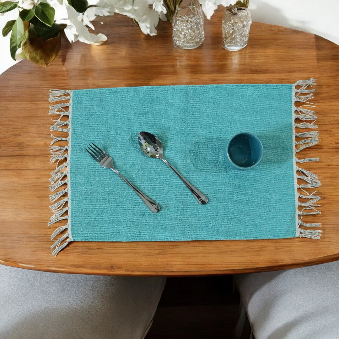 Cotton Woven Water Green Table Mats Set of 4.