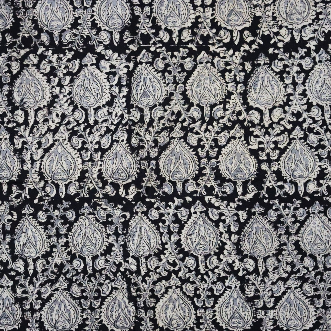 Black Floral Kalamkari Handblock Print Fabric