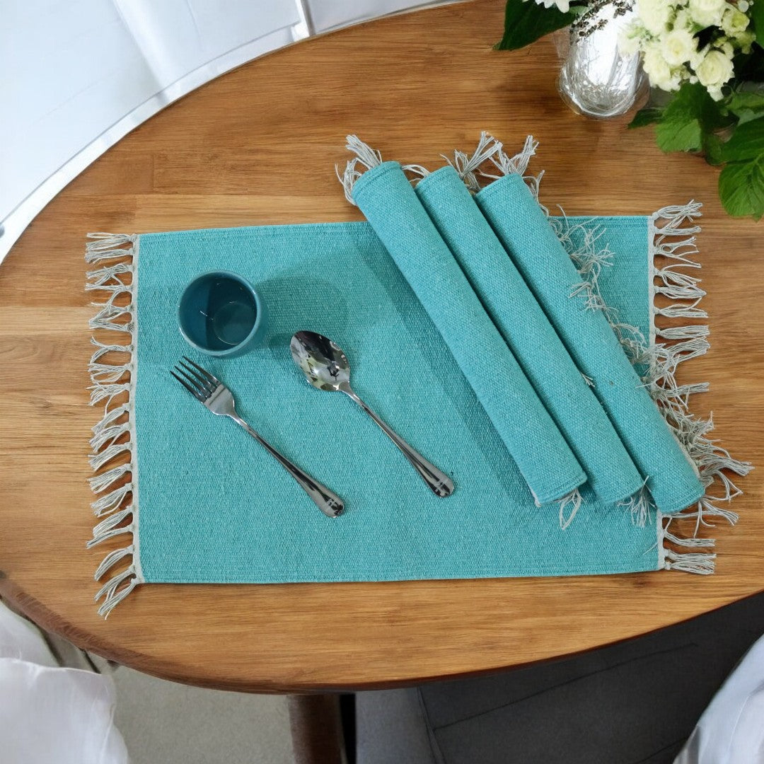 Cotton Woven Water Green Table Mats Set of 4.