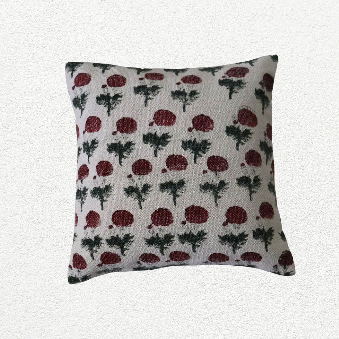 Cotton Block Printed Phool Cushion Cover
