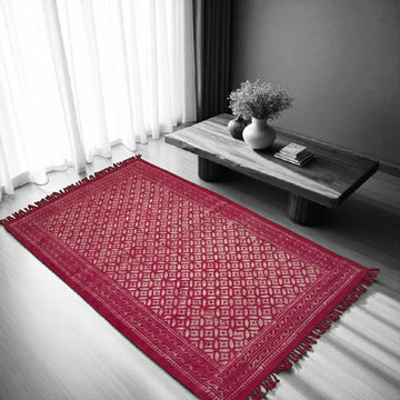 Fushia Vanya Cotton Woven Dabu Printed Dhurrie