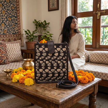 Kalamkari Block Printed Black Sling Bag