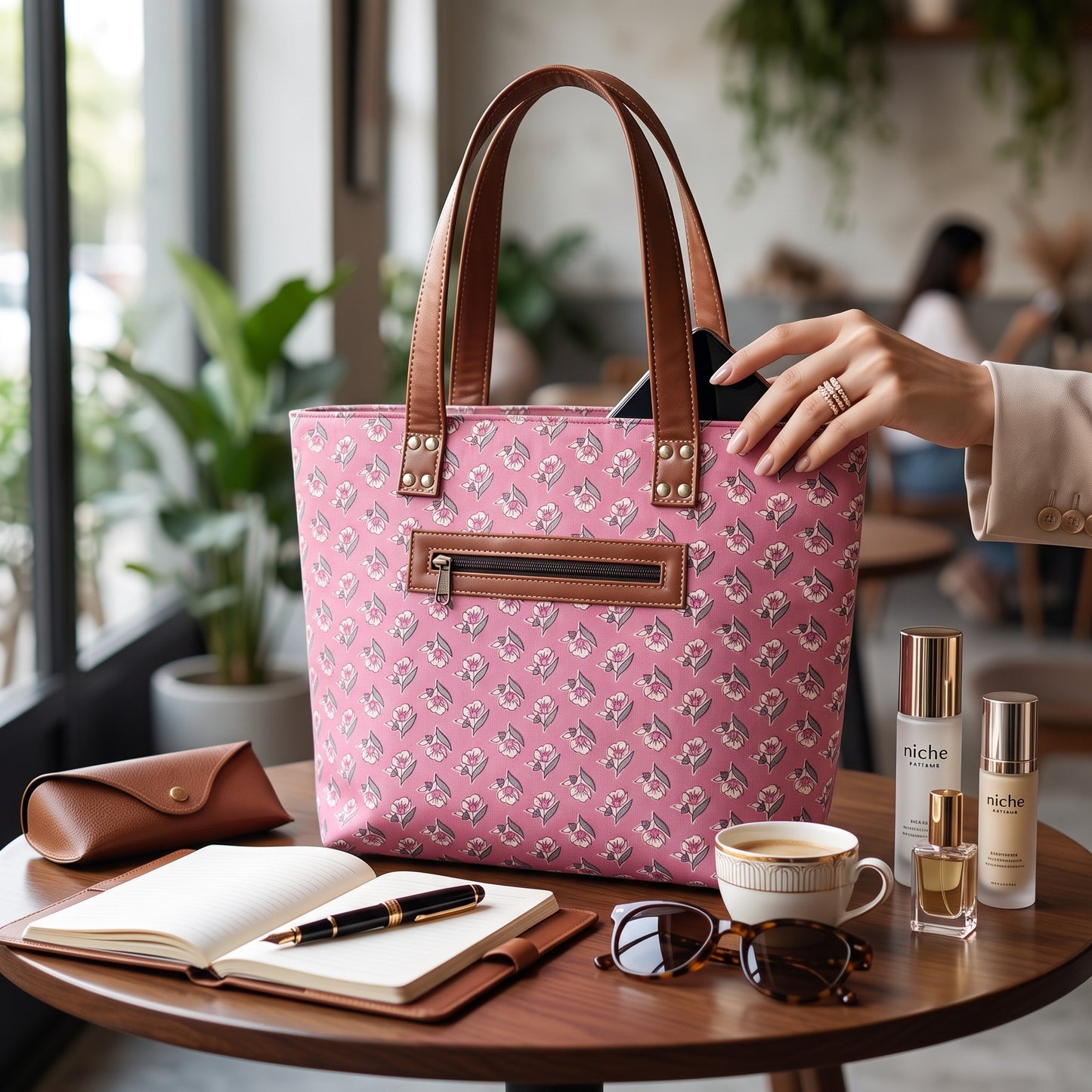 Pink Bagru Printed Tote Bag