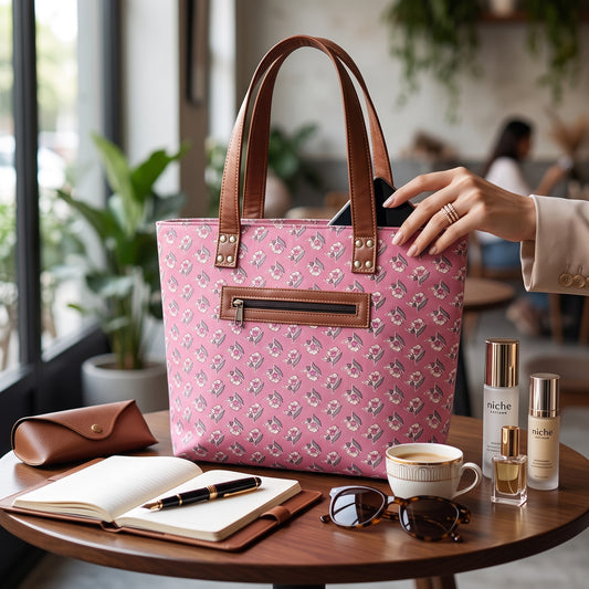 Pink Bagru Printed Tote Bag