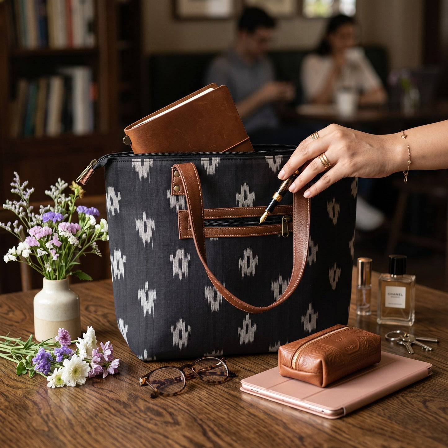 Black Ikkat Tote Bag