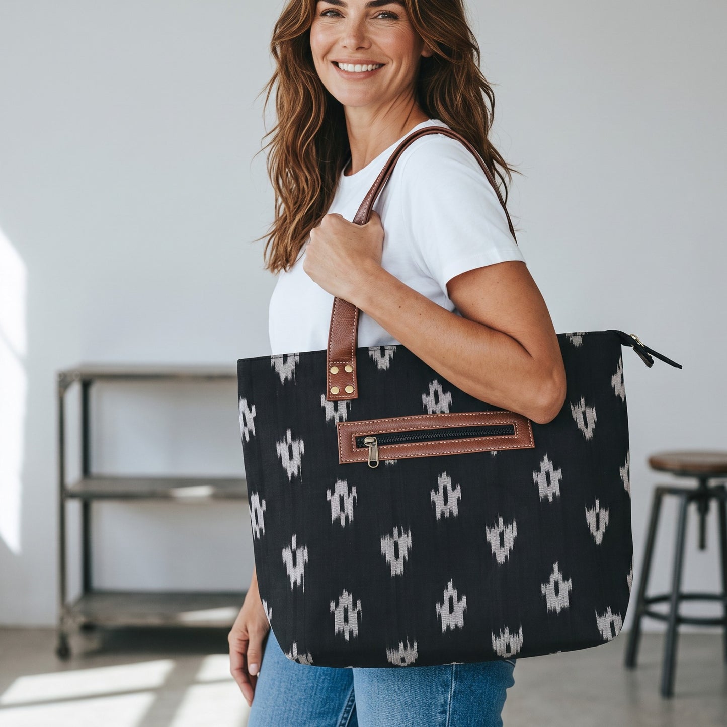 Black Ikkat Tote Bag